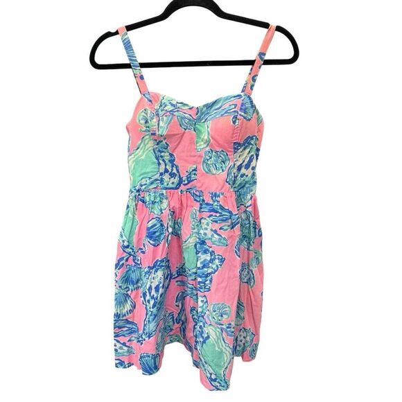 Lilly Pulitzer Ardleigh Seashell Dress XS Pink Blue Shell Print 100% Cotton - Picture 3 of 12